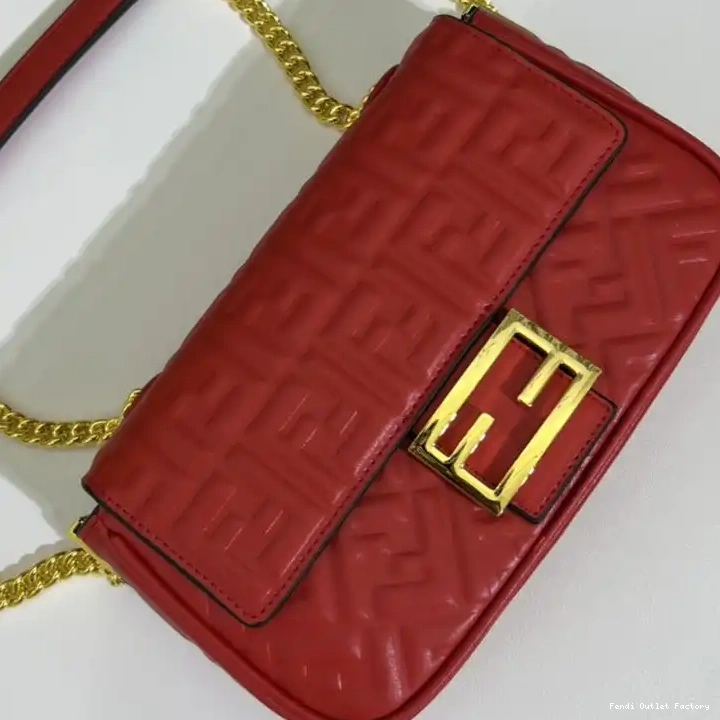 Cheap HOT Motif Red Midi Nappa Baguette FF Fendi Bag Leather Chain In 0426